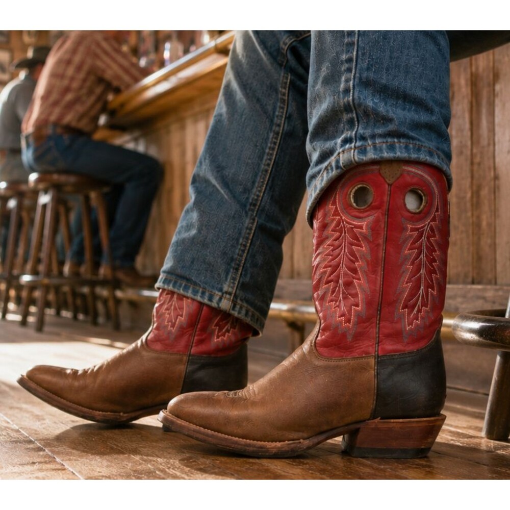 NACONA Western Cowboy Boots Size 13D Brown & Red 11"  MD4701 Square Toe